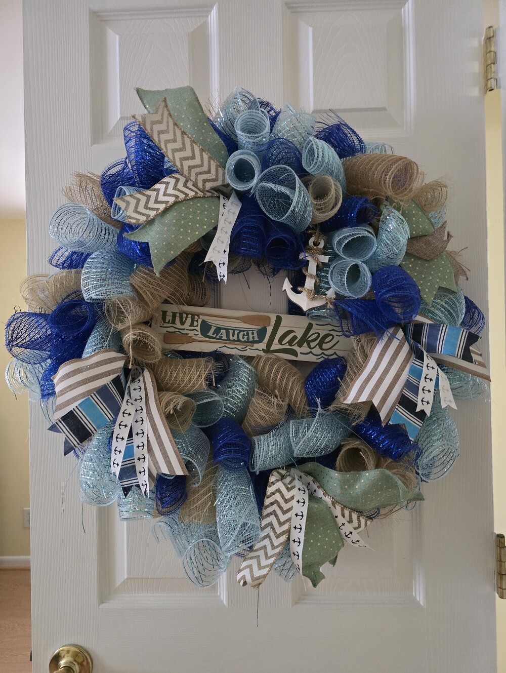 LIVE LAUGH LAKE Nautical 26" Handmade Hanging Door Wreath